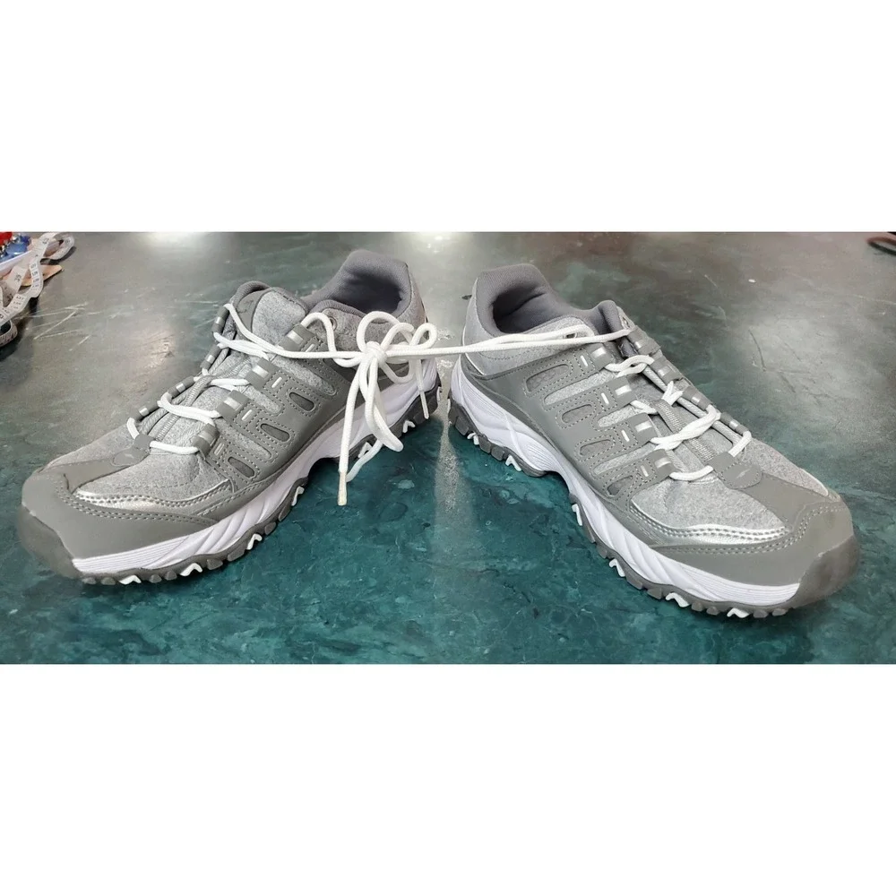 Avia Womens Gray  White  Lace-Up Memory Foam Low-Top Athletic Sneakers sz. 11 43